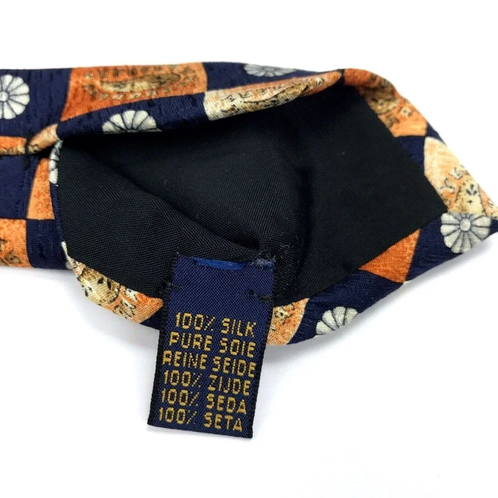 Ike Behar Tie Paisley & Geometric Blue Orange Elegant Office Men's Necktie 60